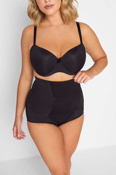 Yours Curve Black Satin Control High Waisted Full Brief