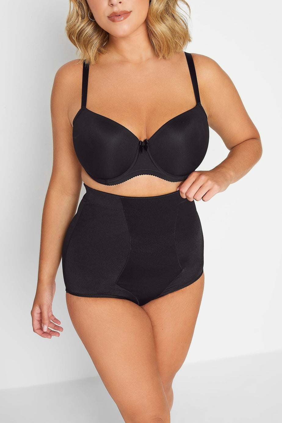 Yours Curve Black Satin Control High Waisted Full Brief
