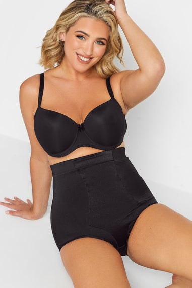 Yours Curve Black Satin Control High Waisted Full Brief