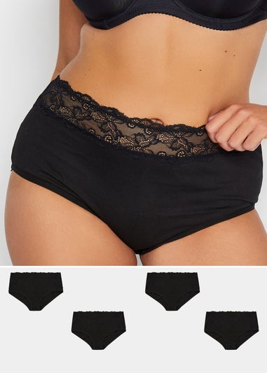Yours 4 Pack Curve Black Lace Trim High Waisted Full Briefs