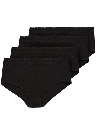 Yours 4 Pack Curve Black Lace Trim High Waisted Full Briefs