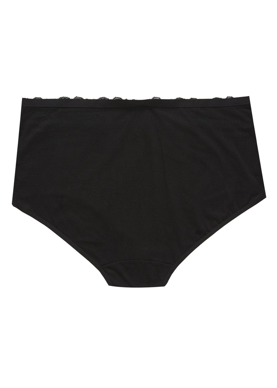 Yours 4 Pack Curve Black Lace Trim High Waisted Full Briefs