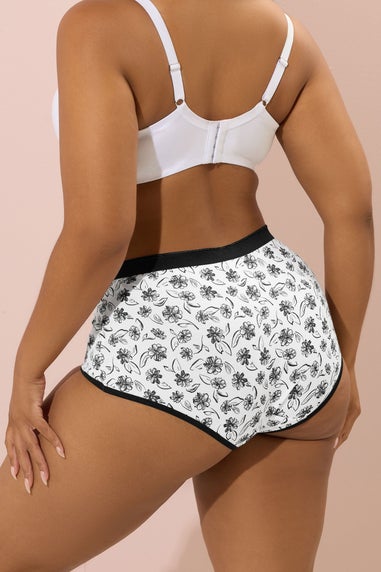 Yours 5 Pack Curve Black & White Floral Print Full Briefs