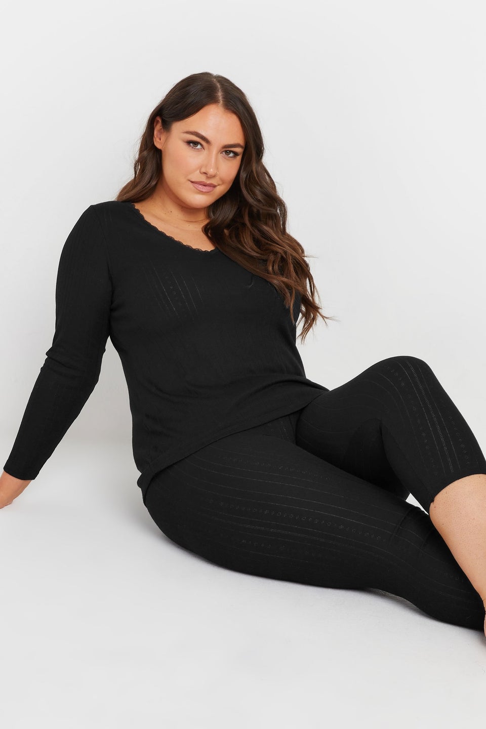 Yours Curve Black Pointelle Thermal Top