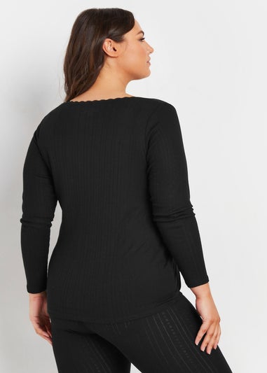 Yours Curve Black Pointelle Thermal Top