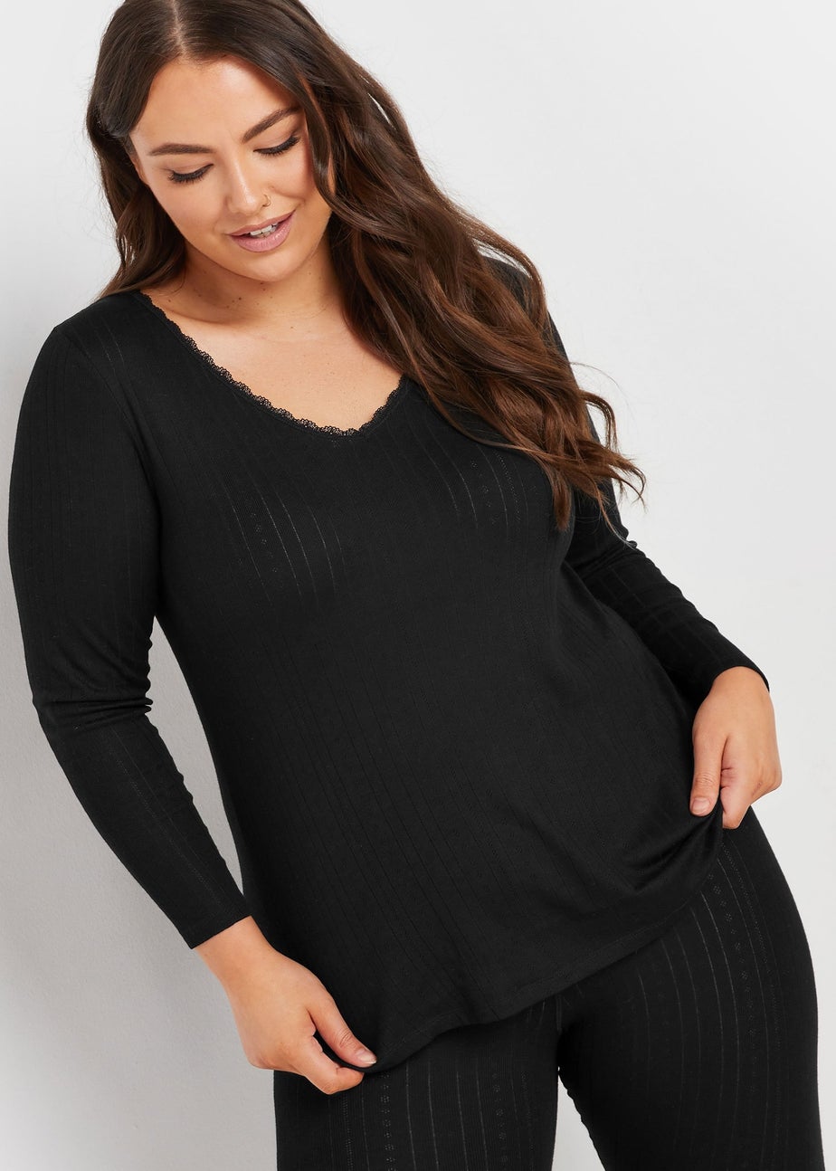 Yours Curve Black Pointelle Thermal Top