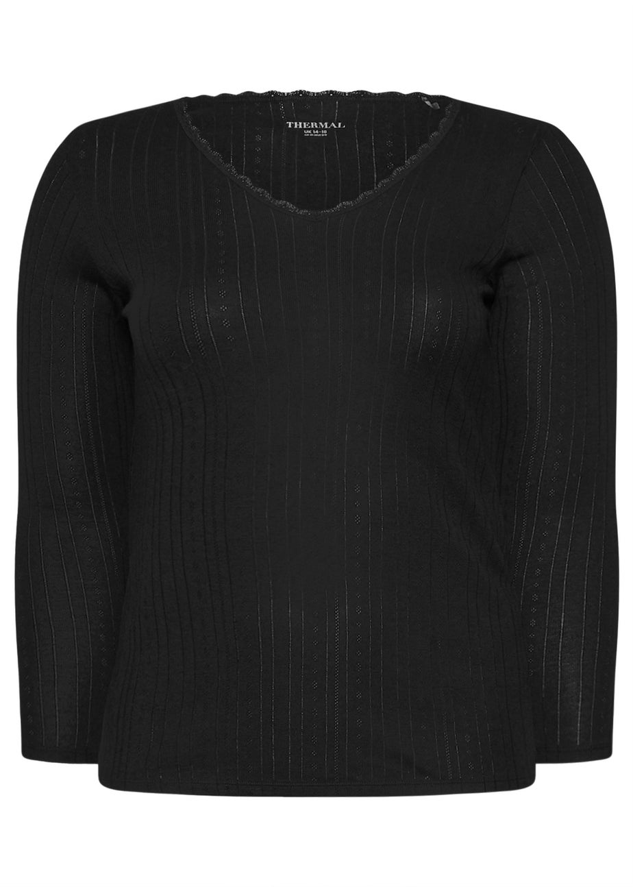 Yours Curve Black Pointelle Thermal Top