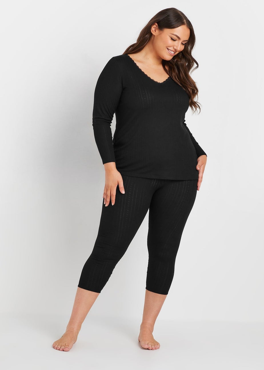 Yours Curve Black Pointelle Thermal Top