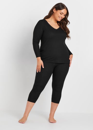 Yours Curve Black Pointelle Thermal Top