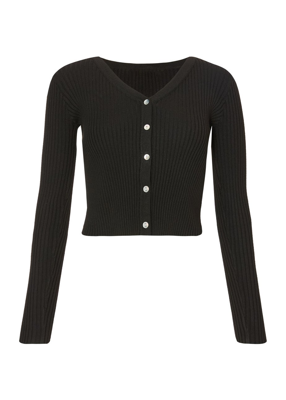 Quiz Black Ribbed Knit Cardigan