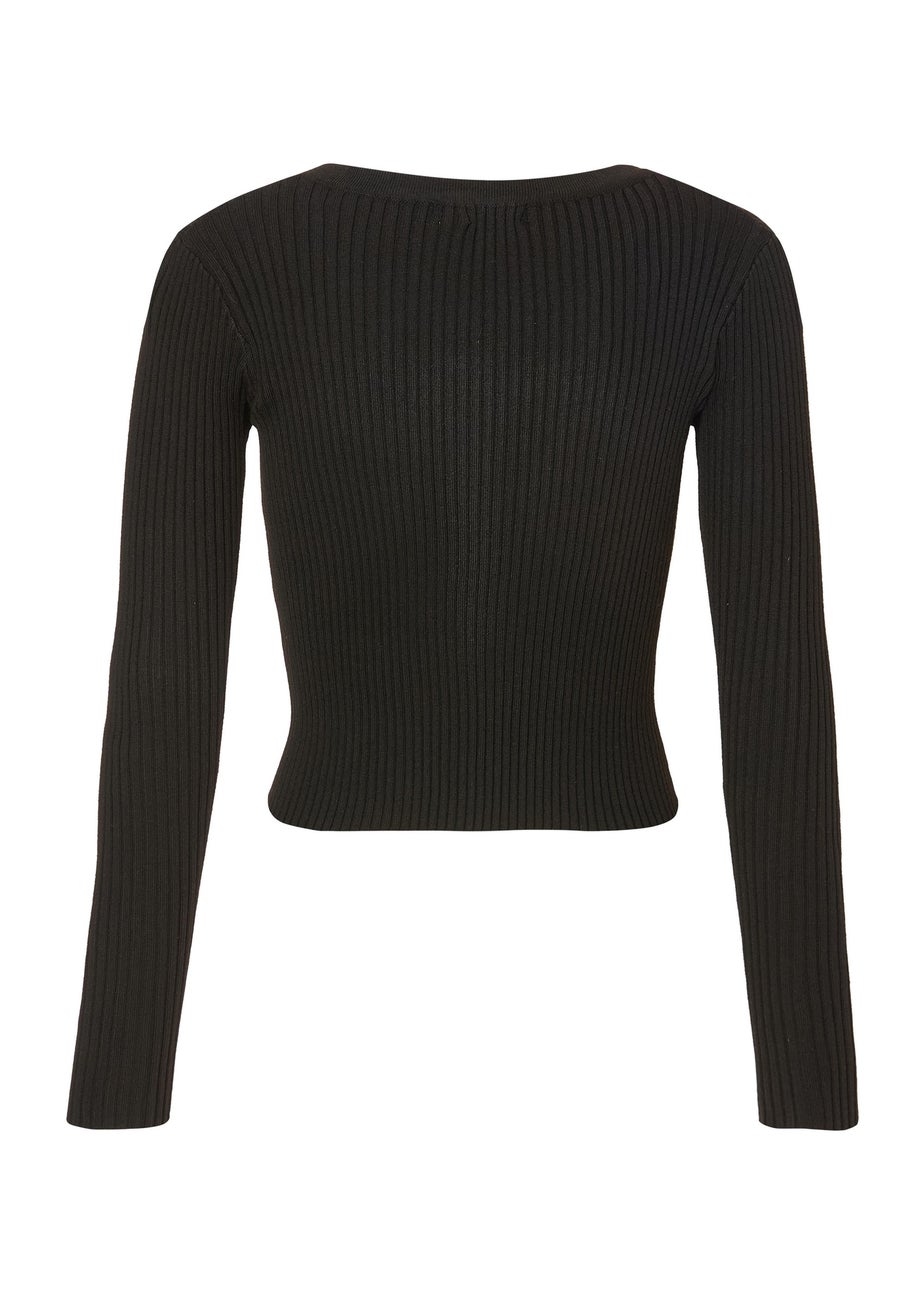 Quiz Black Ribbed Knit Cardigan