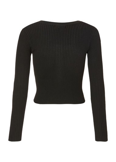 Quiz Black Ribbed Knit Cardigan