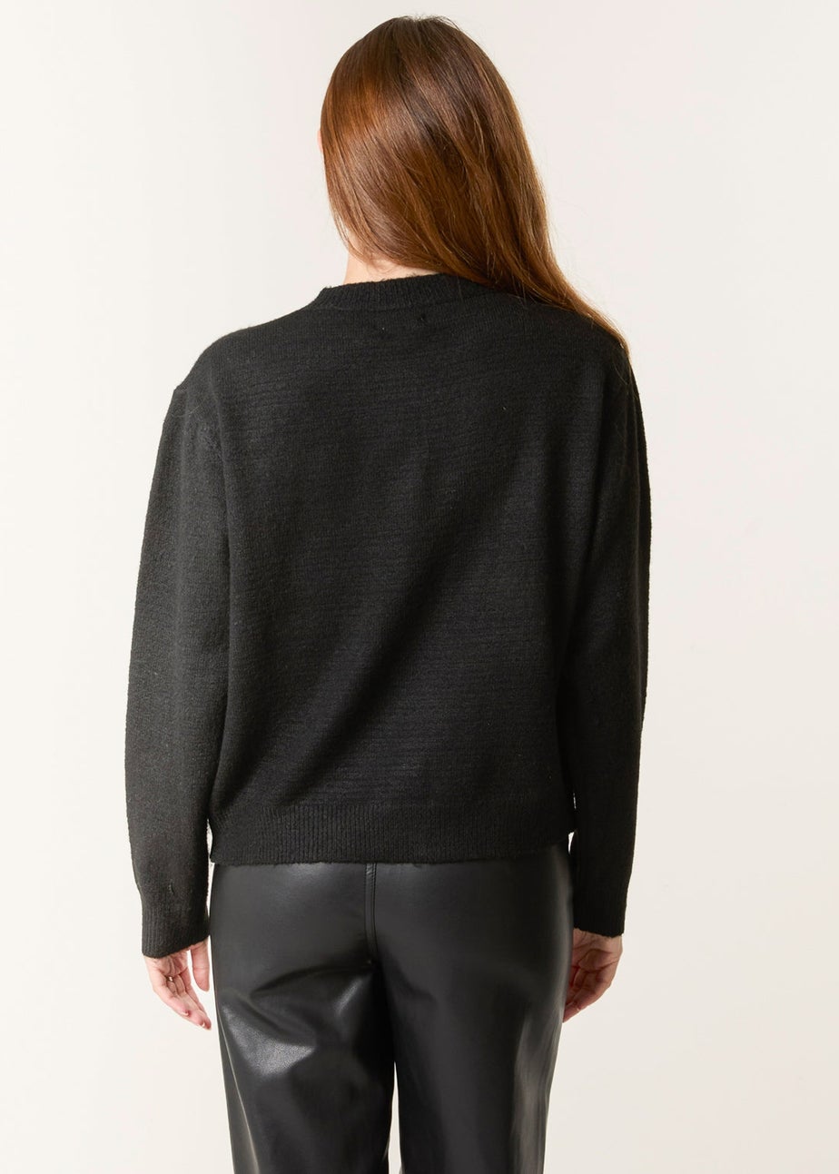 Blue Vanilla Black Diamante Detailed Leaf Branch Cardigan