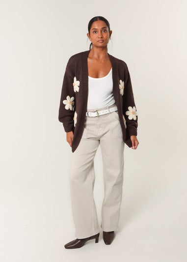 Blue Vanilla Brown Daisy Large Flower Cardigan