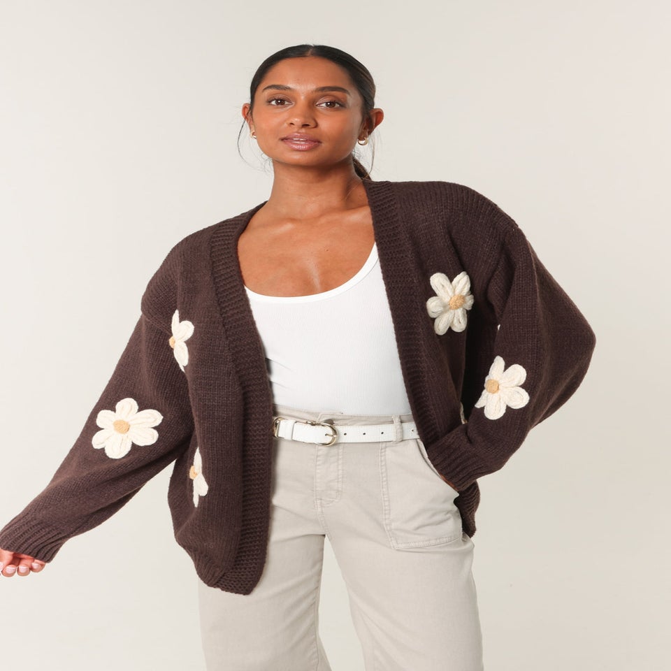 Blue Vanilla Brown Daisy Large Flower Cardigan