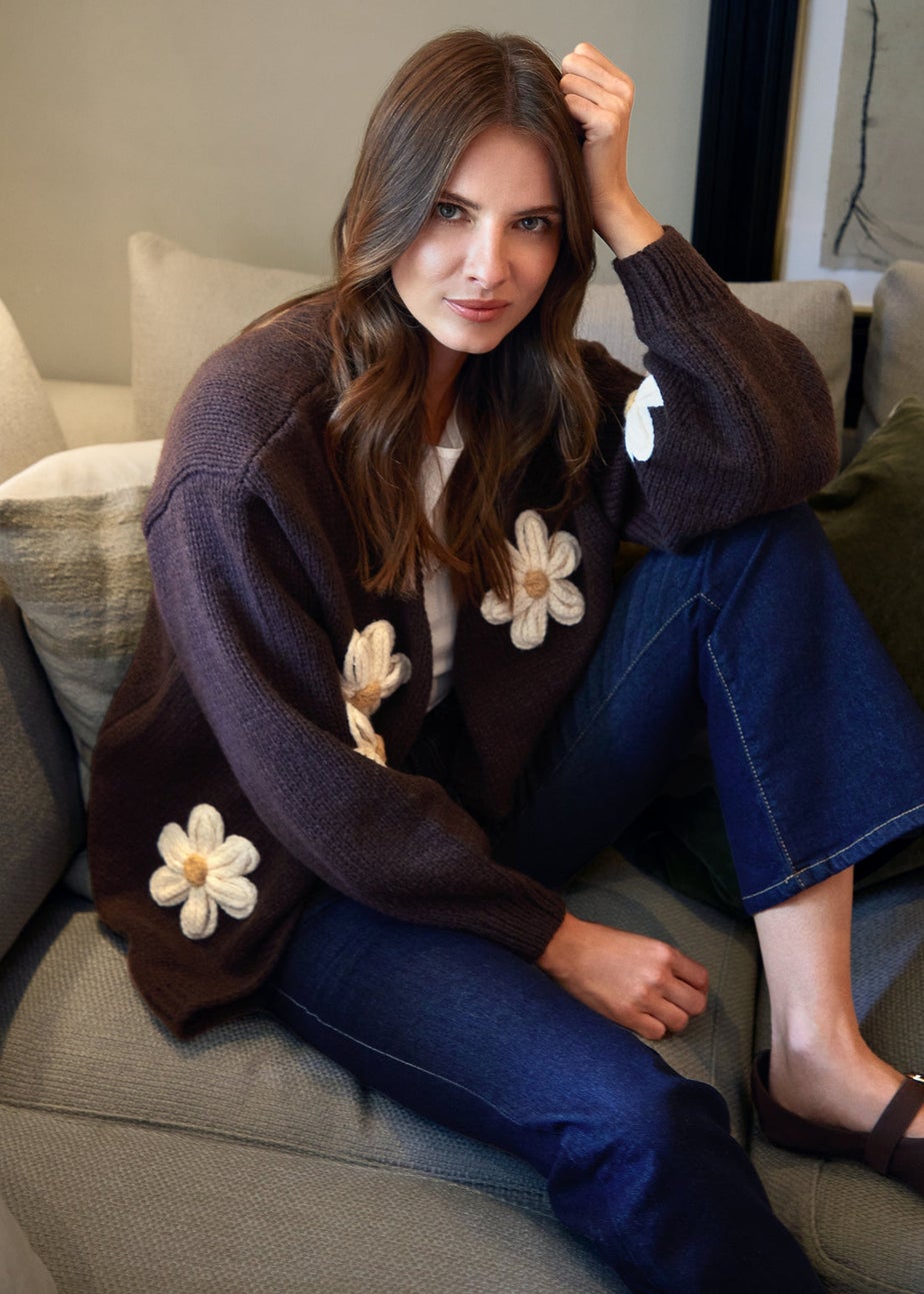 Blue Vanilla Brown Daisy Large Flower Cardigan