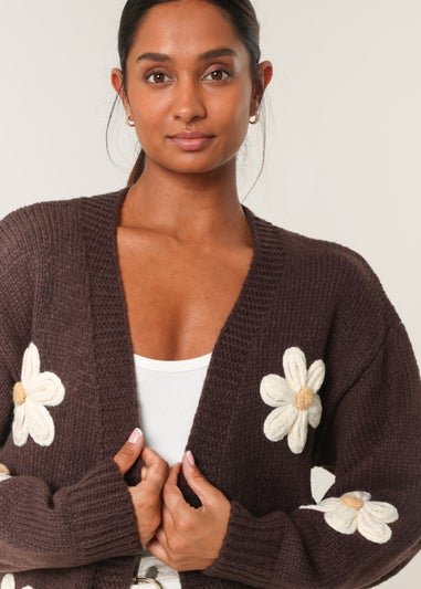 Blue Vanilla Brown Daisy Large Flower Cardigan