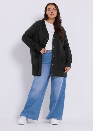 Yours Curve Black Boyfriend Button Through Cardigan