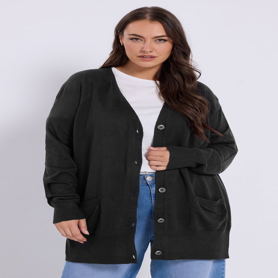 Yours Curve Black Boyfriend Button Through Cardigan