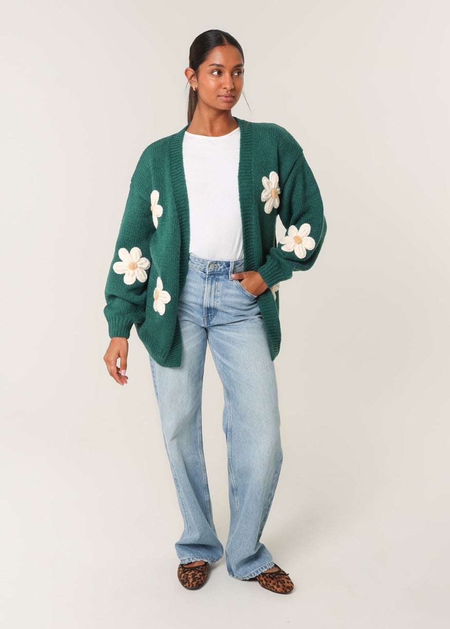 Blue Vanilla Green Daisy Large Flower Cardigan