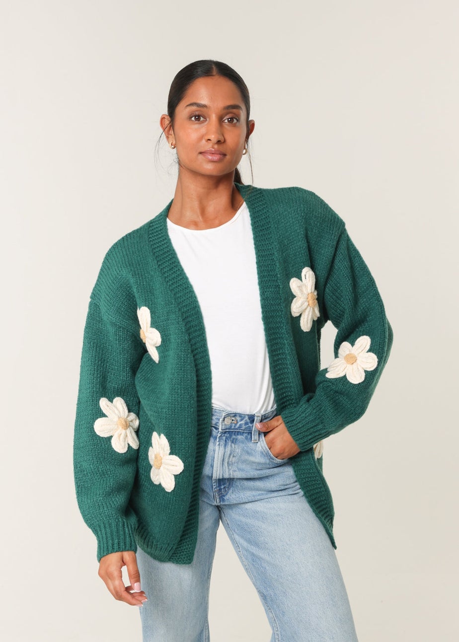 Blue Vanilla Green Daisy Large Flower Cardigan