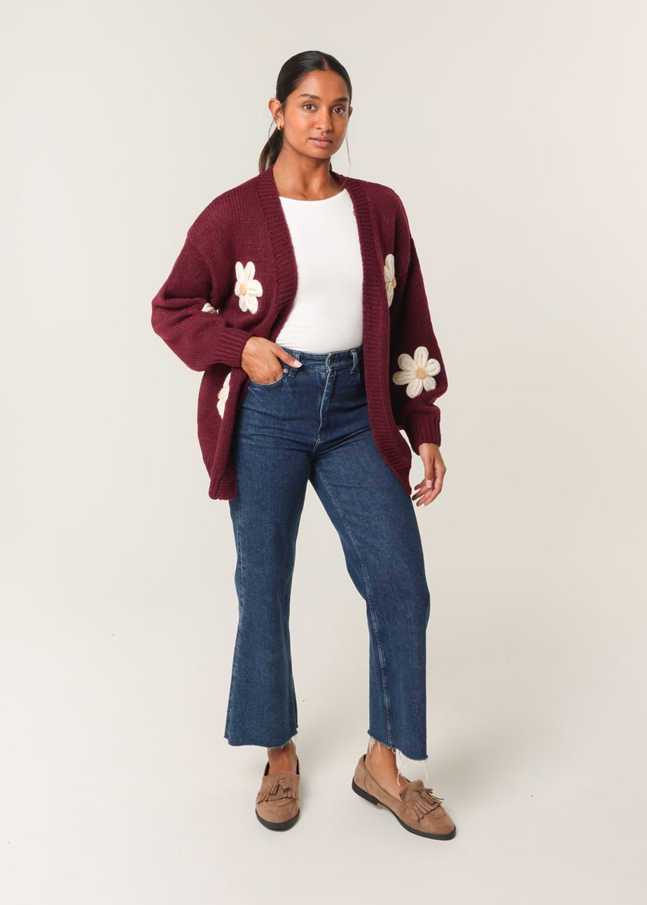 Blue Vanilla Burgundy Daisy Large Flower Cardigan