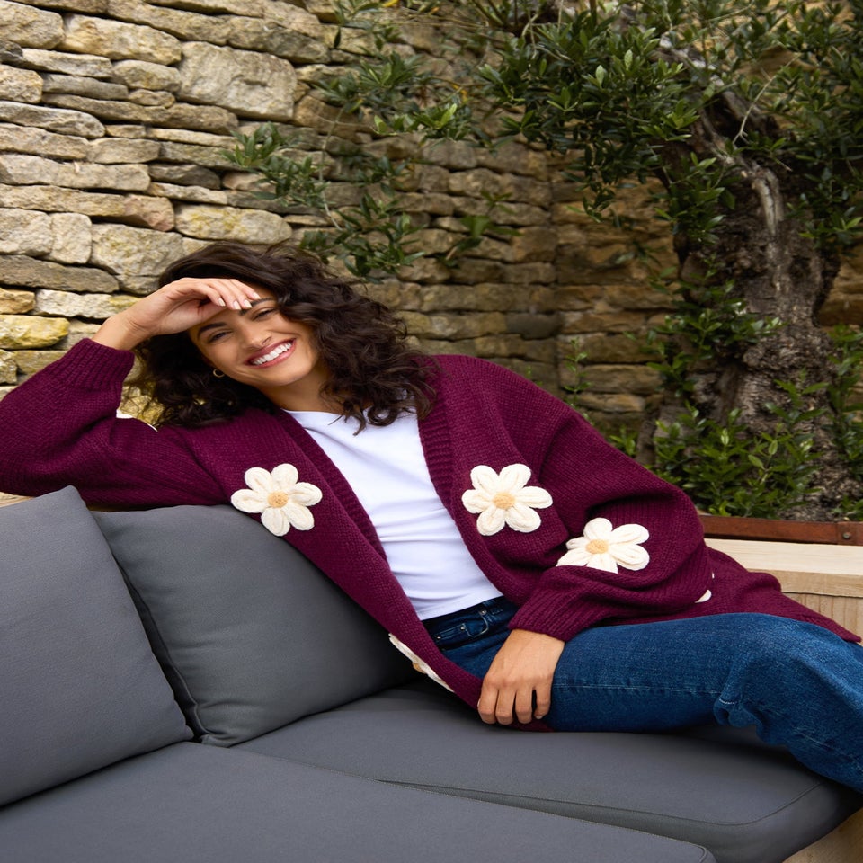 Blue Vanilla Burgundy Daisy Large Flower Cardigan