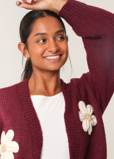 Blue Vanilla Burgundy Daisy Large Flower Cardigan
