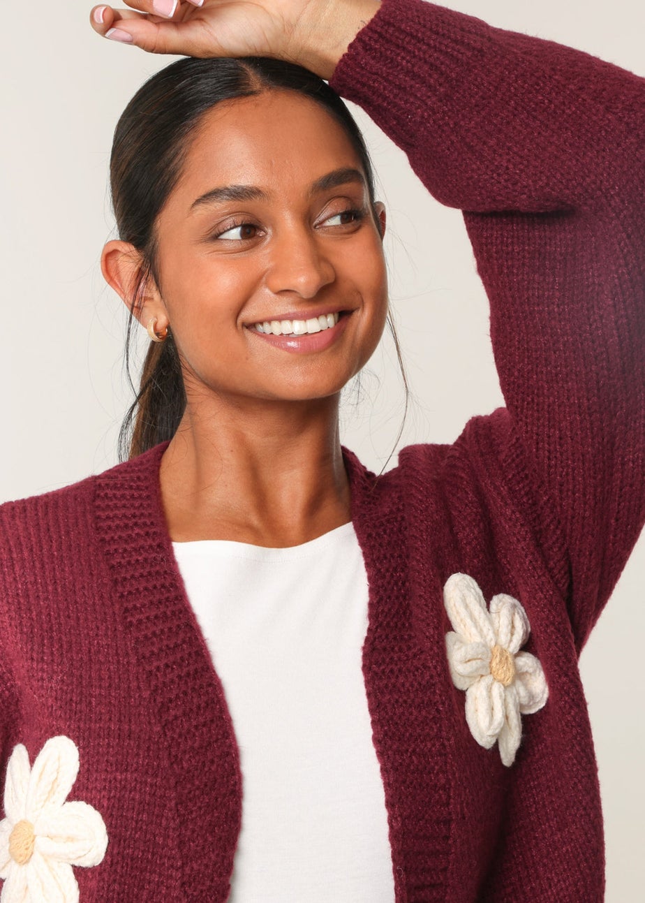 Blue Vanilla Burgundy Daisy Large Flower Cardigan