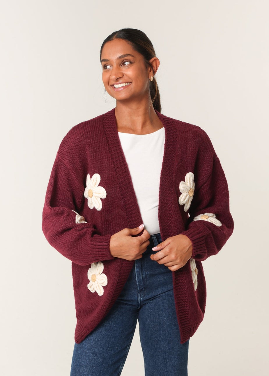 Blue Vanilla Burgundy Daisy Large Flower Cardigan