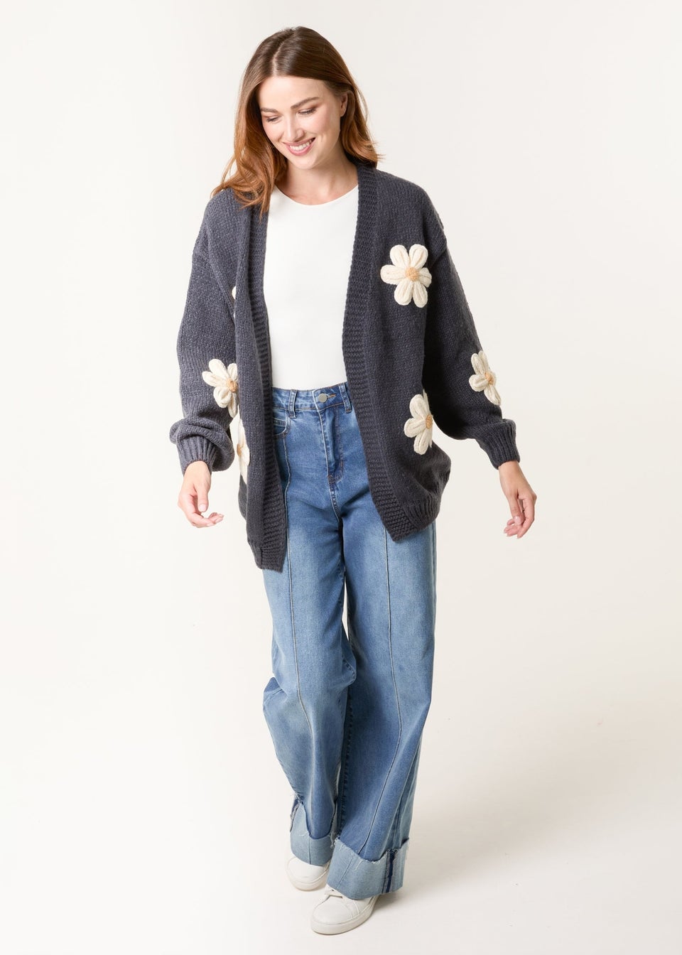 Blue Vanilla Navy Daisy Large Flower Cardigan