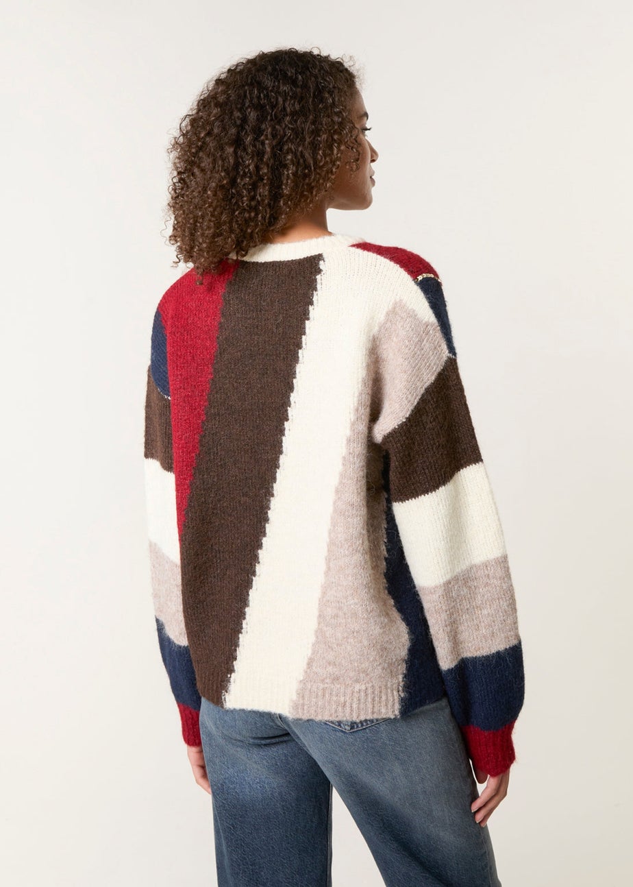 Blue Vanilla Brown Stripe Sequin Detail Jumper