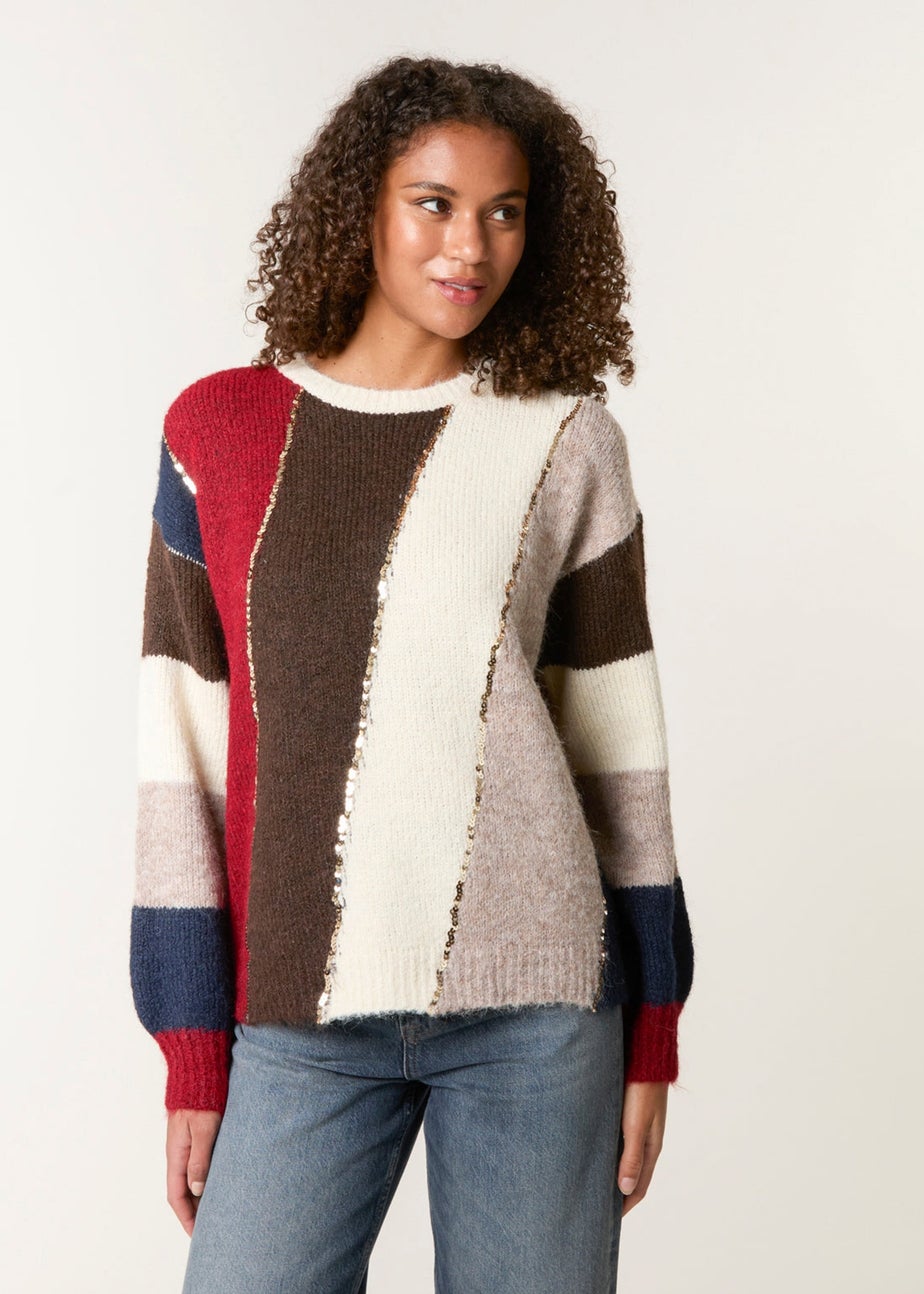 Blue Vanilla Brown Stripe Sequin Detail Jumper