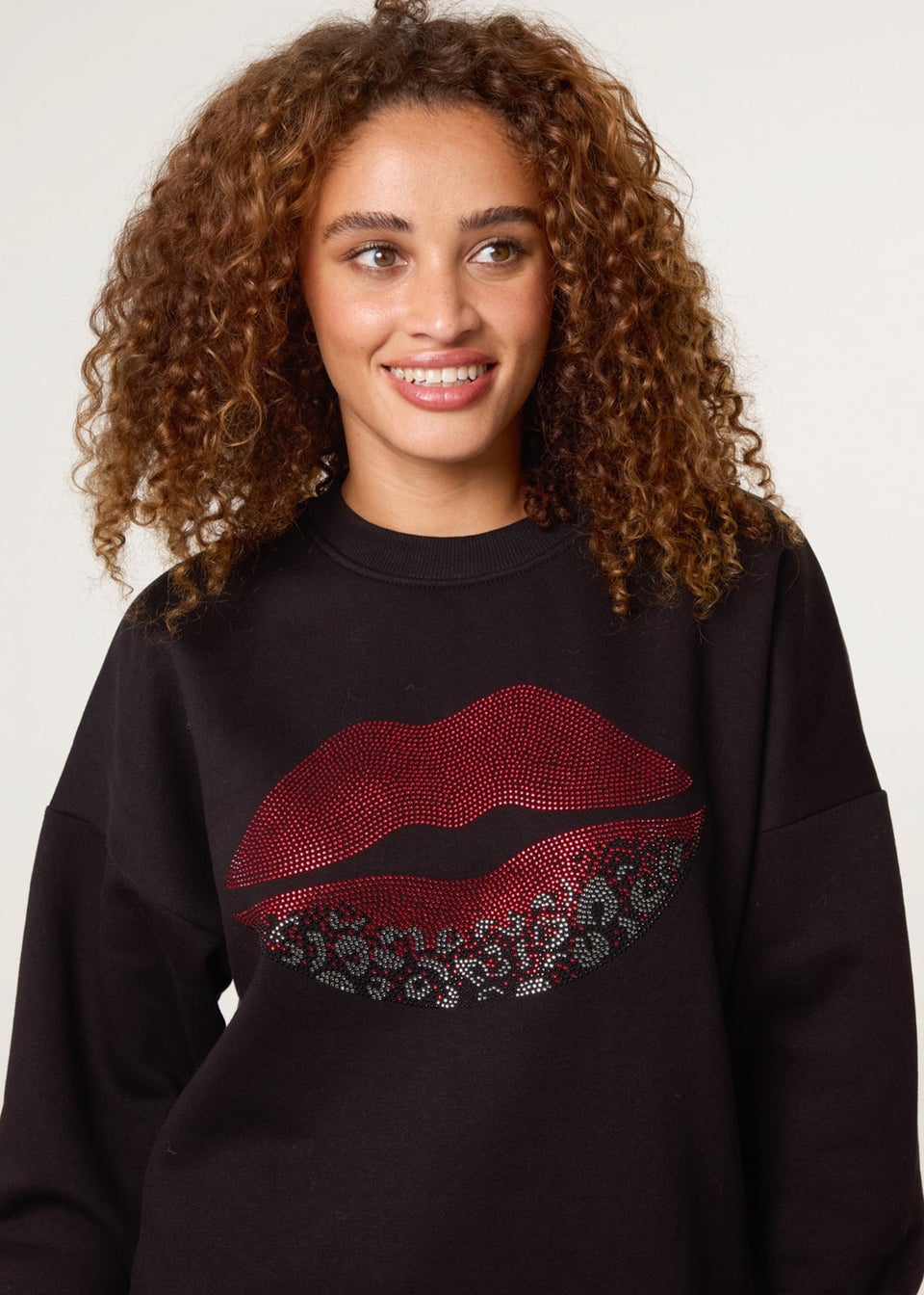 Blue Vanilla Black Rhinestone Lips Sweatshirt