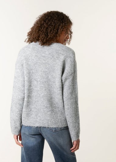 Blue Vanilla Grey Jumper With Embroidered Flowers