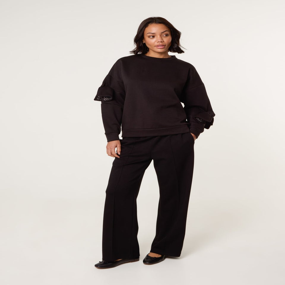 Blue Vanilla Black Bow Sleeve Sweatshirt