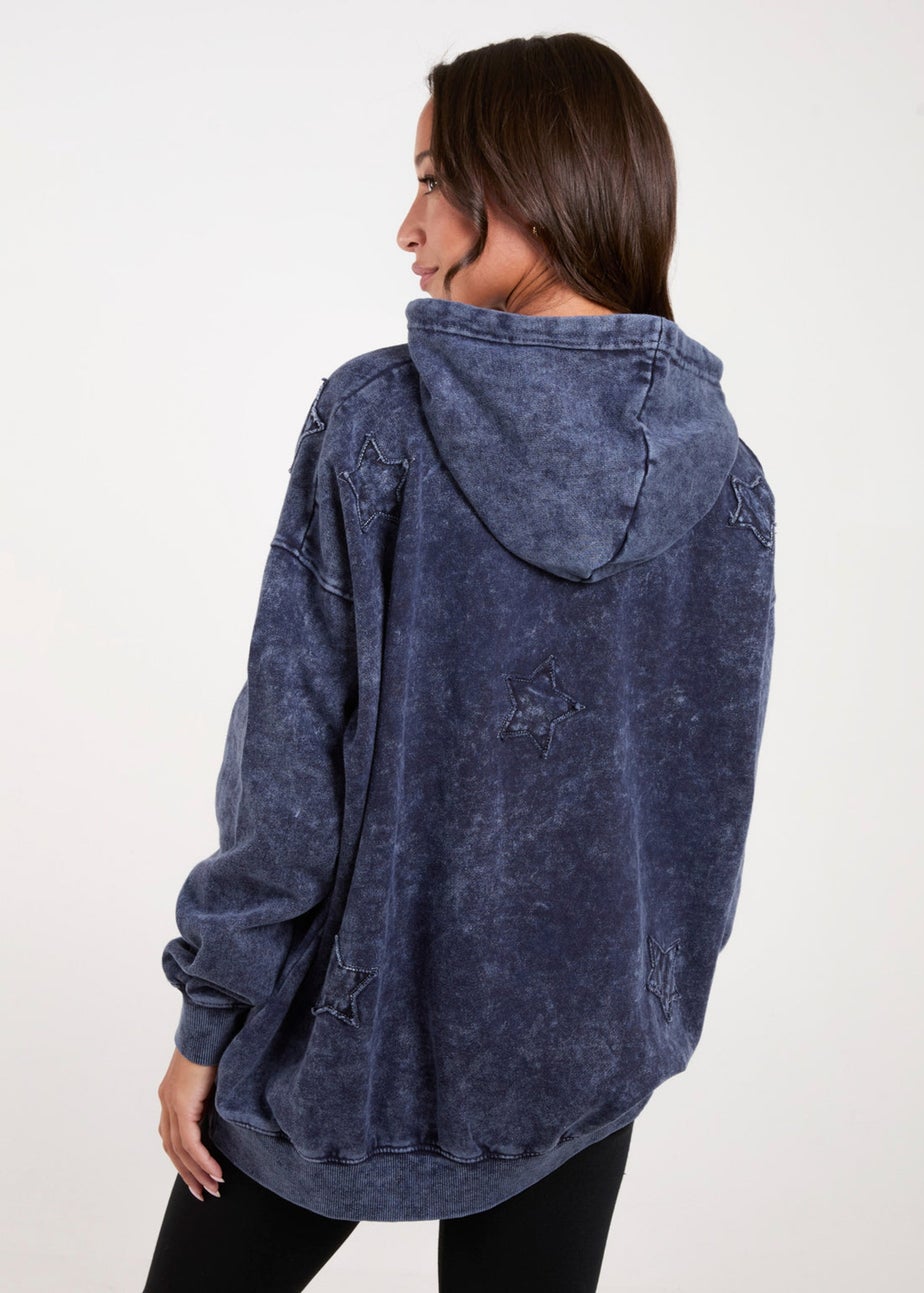 Blue Vanilla Navy Star Acid Wash Hoody