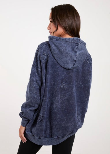 Blue Vanilla Navy Star Acid Wash Hoody
