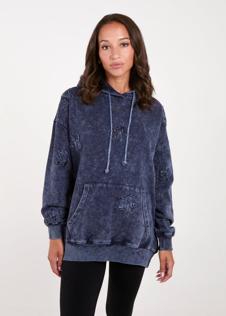 Blue Vanilla Navy Star Acid Wash Hoody