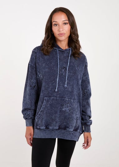 Blue Vanilla Navy Star Acid Wash Hoody