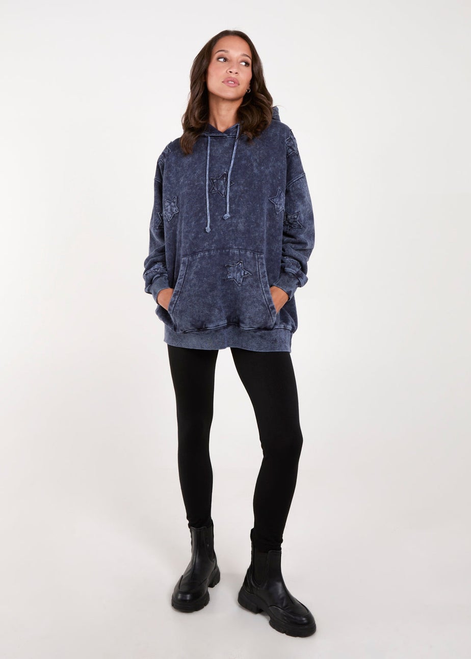 Blue Vanilla Navy Star Acid Wash Hoody