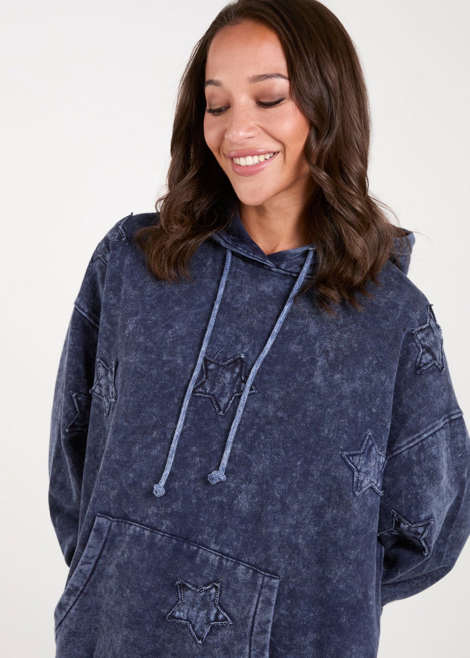 Blue Vanilla Navy Star Acid Wash Hoody
