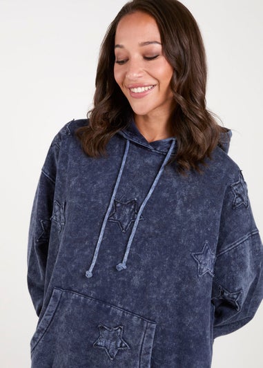 Blue Vanilla Navy Star Acid Wash Hoody