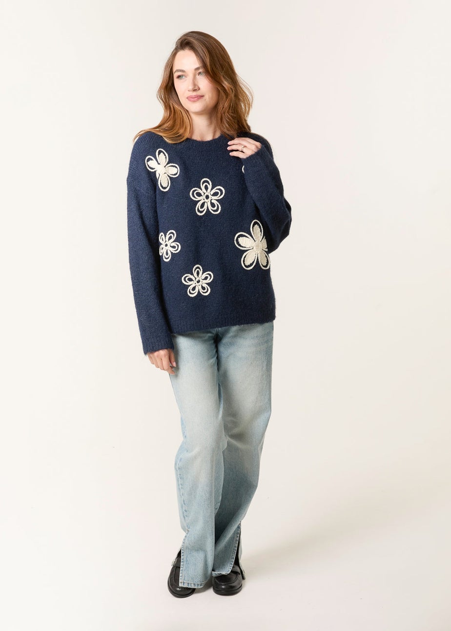 Blue Vanilla Navy Jumper With Embroidered Flowers
