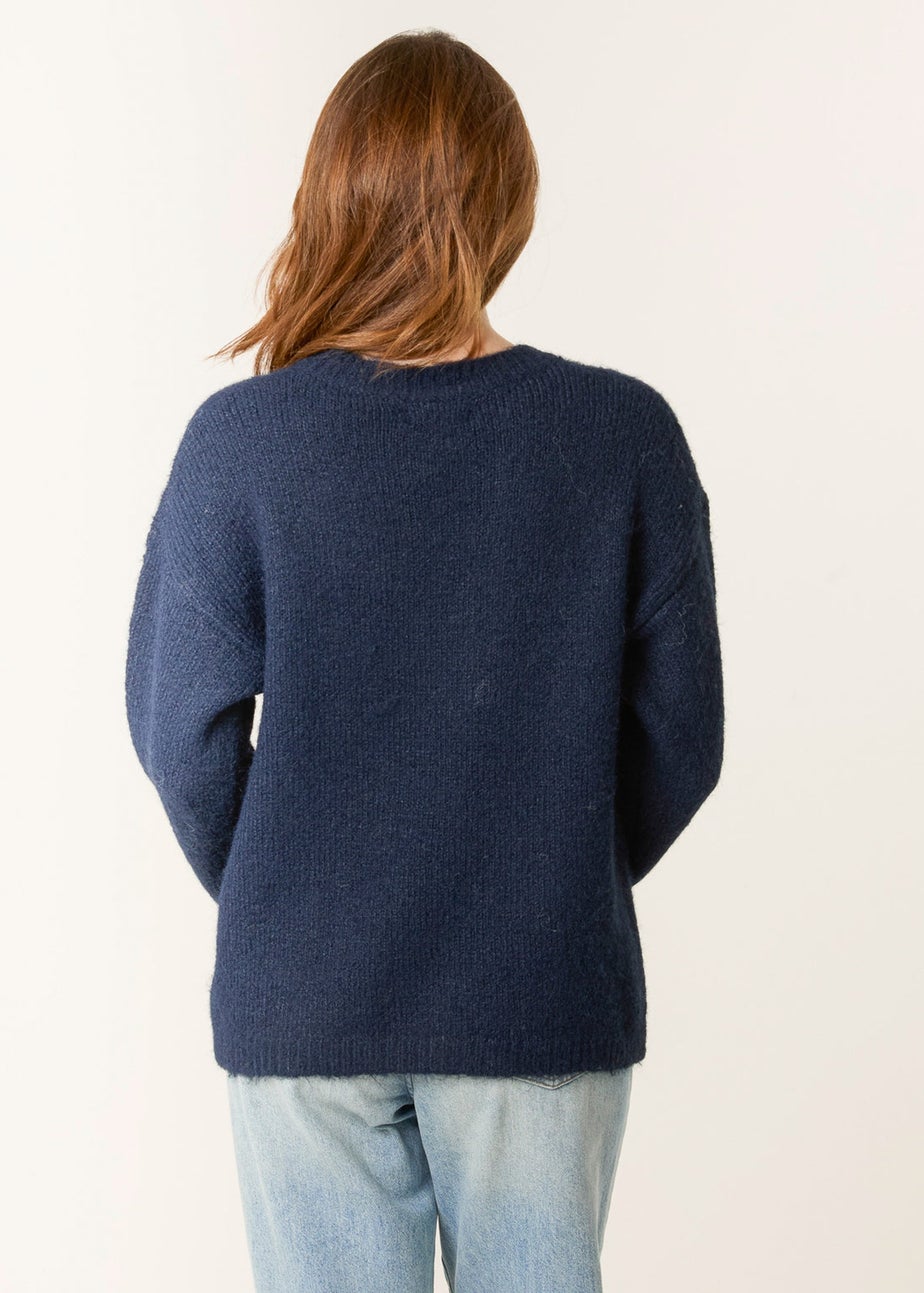 Blue Vanilla Navy Jumper With Embroidered Flowers