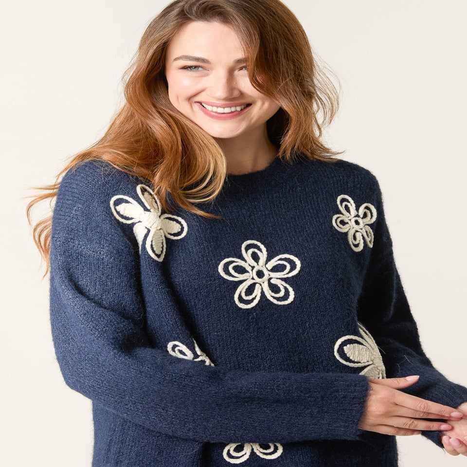 Blue Vanilla Navy Jumper With Embroidered Flowers