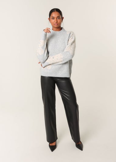 Blue Vanilla Grey Flower Diamante Detailed Knitted Jumper