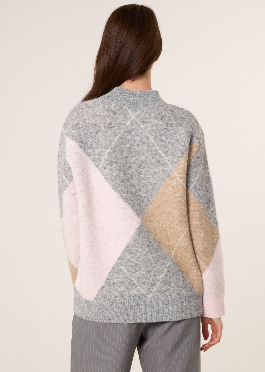 Blue Vanilla Grey Argyle Knitted Crew Neck Jumper
