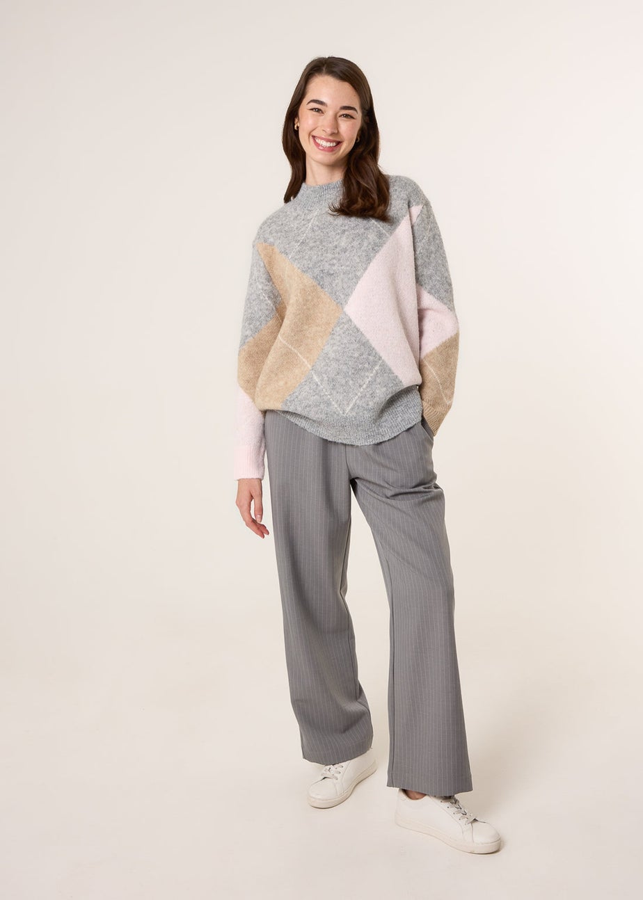 Blue Vanilla Grey Argyle Knitted Crew Neck Jumper