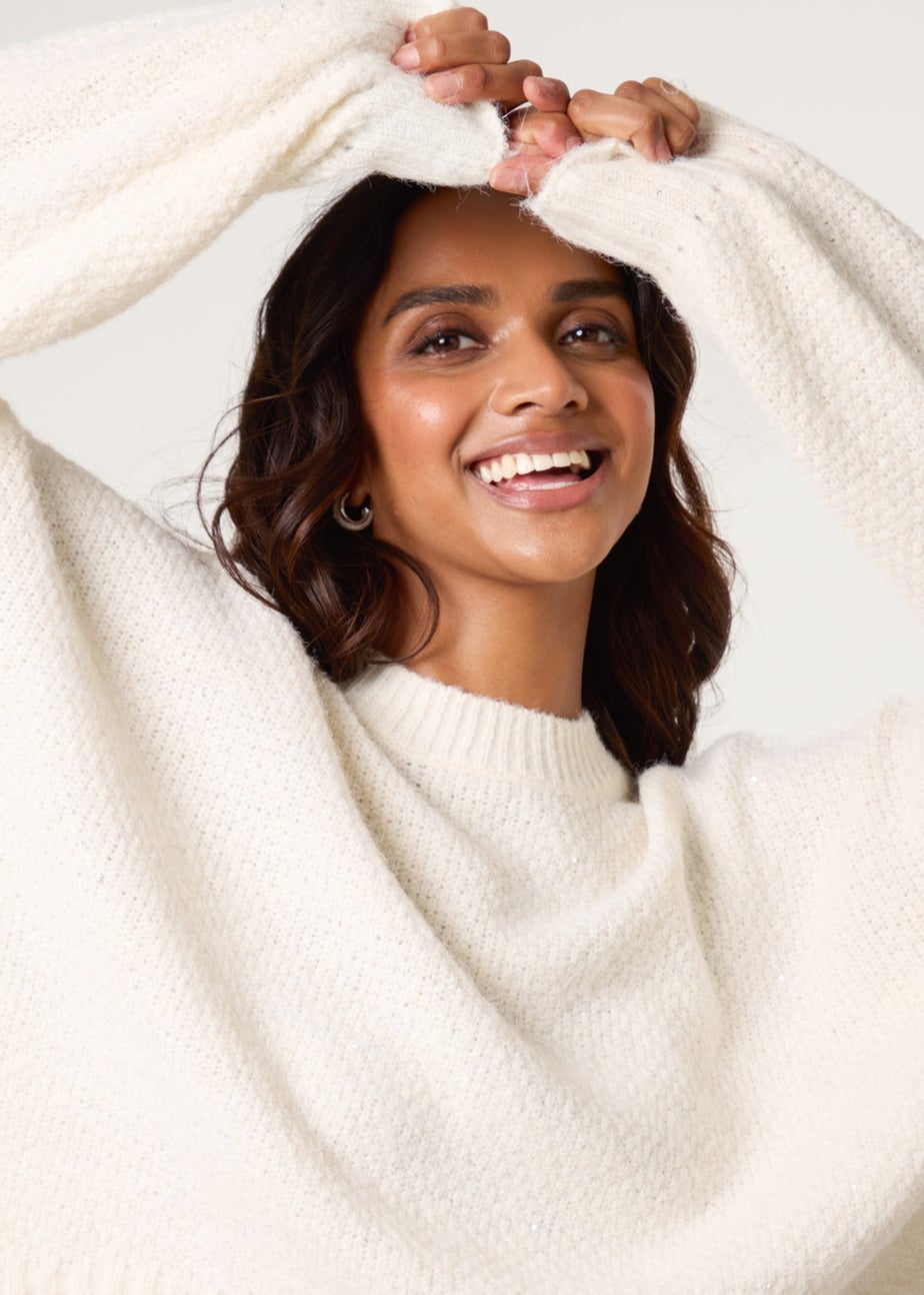 Blue Vanilla Ivory Round Neck Sequin Detailed Jumper